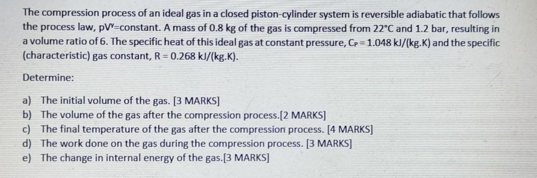 Solved The compression process of an ideal gas in a closed | Chegg.com