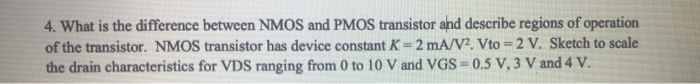 Solved 4. What is the difference between NMOS and PMOS | Chegg.com