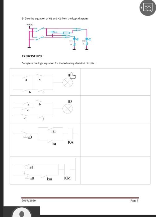 Solved 2 Give The Equation Of H1 And H2 From The Logic D Chegg Com