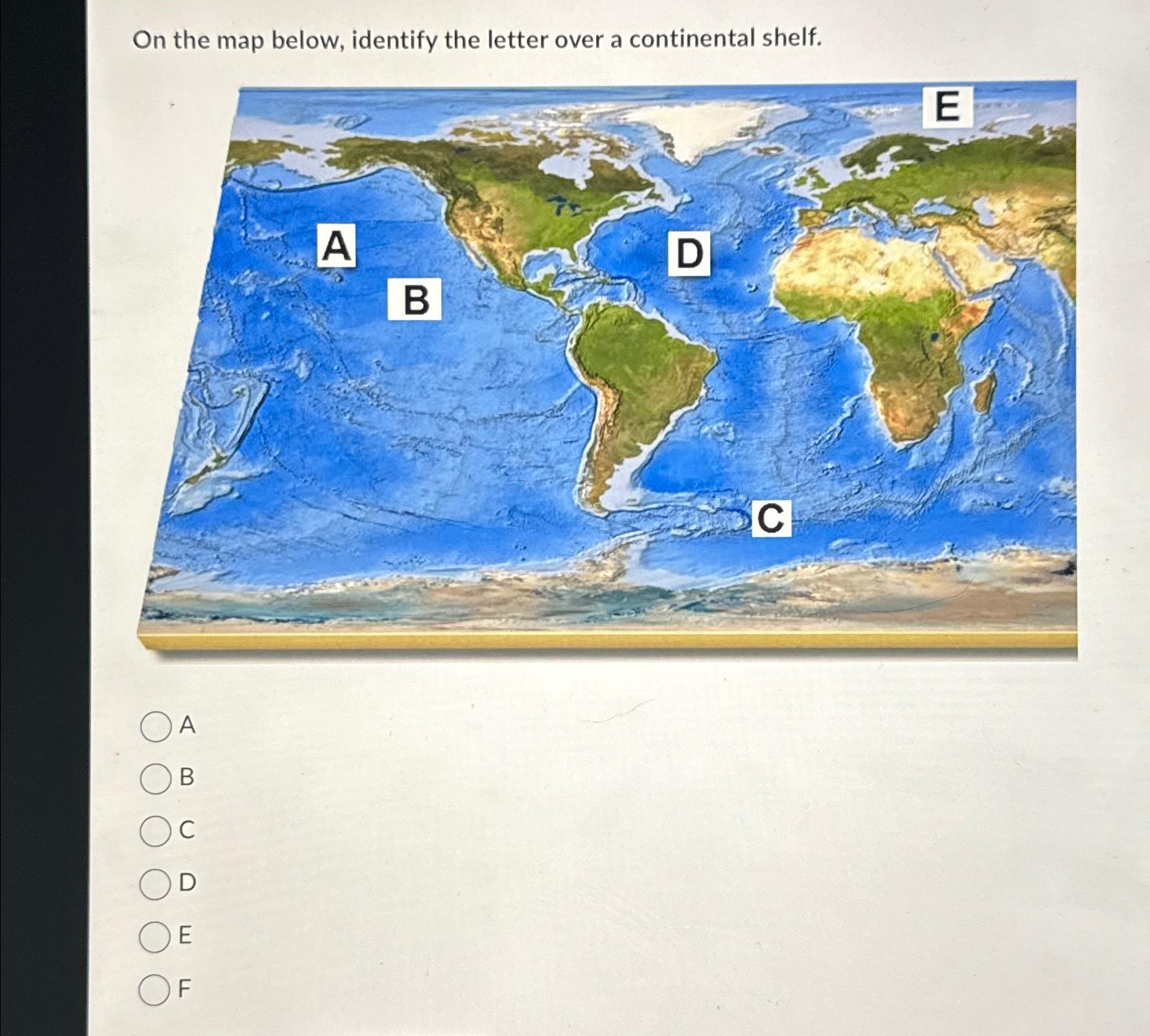 Solved On the map below, identify the letter over a