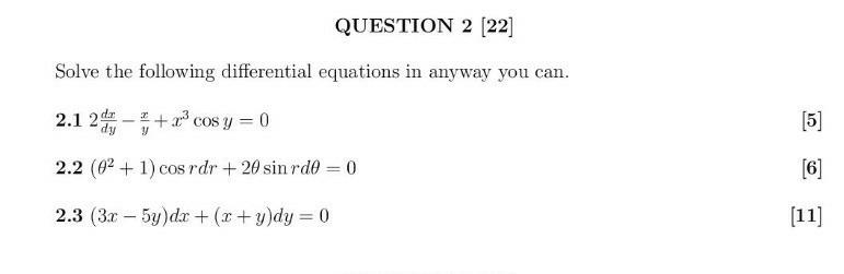 Solved QUESTION 2 (22) Solve the following differential | Chegg.com