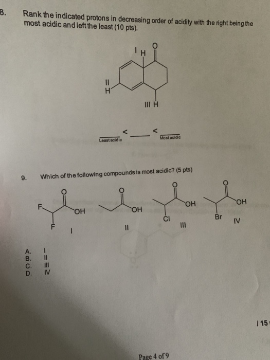 Solved 8. Rank the indicated protons in decreasing order of | Chegg.com