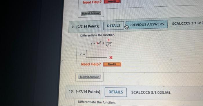 Solved Differentiate The Function Y9ex3x8