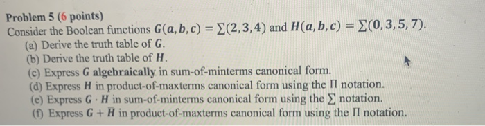 Solved Problem 5 (6 points) Consider the Boolean functions | Chegg.com