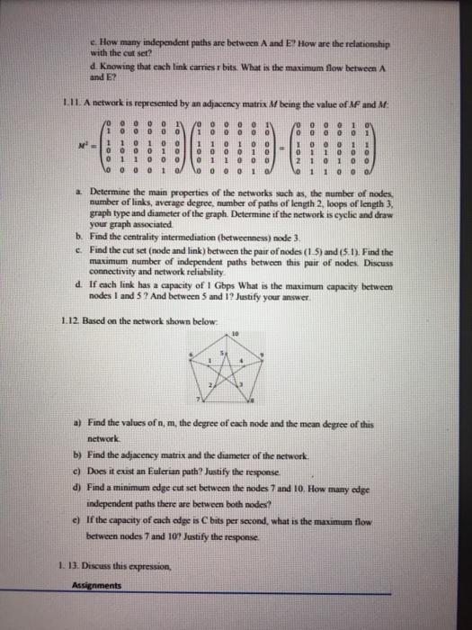Solved Part 1 Mathematical models of networks 1.1. Calculate | Chegg.com