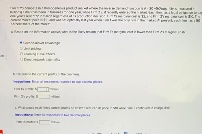 Solved Two Firms Compete In A Homogeneous Product Market | Chegg.com