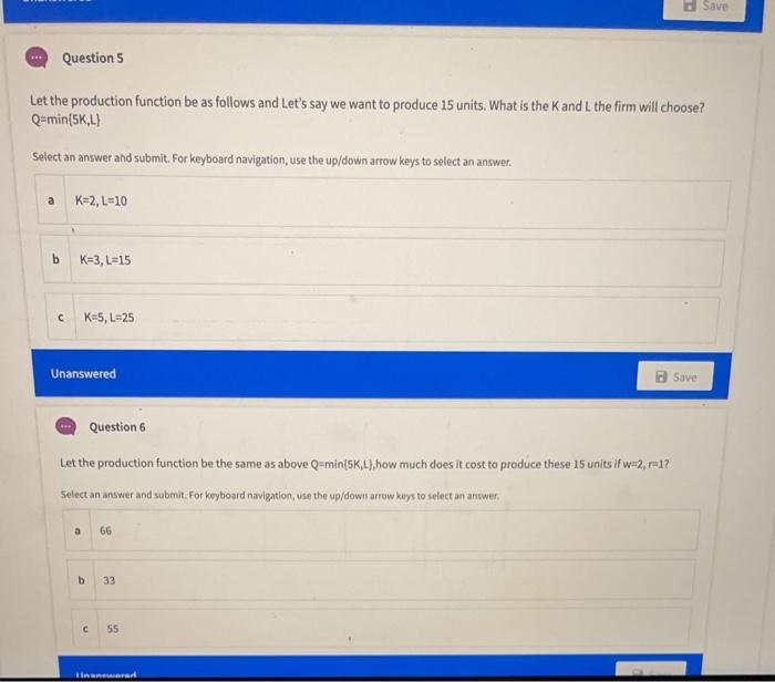 Solved Save Question 5 Let the production function be as | Chegg.com