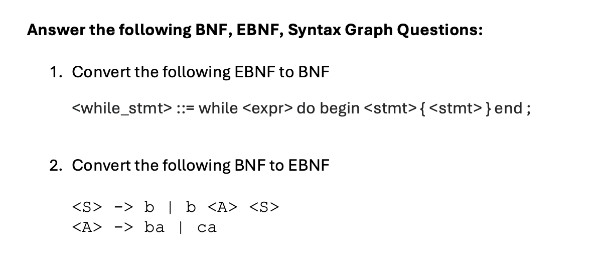 Solved Answer The Following BNF, ﻿EBNF, Syntax Graph | Chegg.com