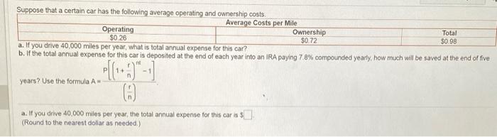 Solved Suppose that a certain car has the following average | Chegg.com