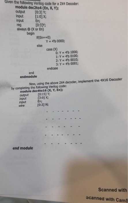 Solved Given the following Verilog code for a 2X4 Decoder: | Chegg.com