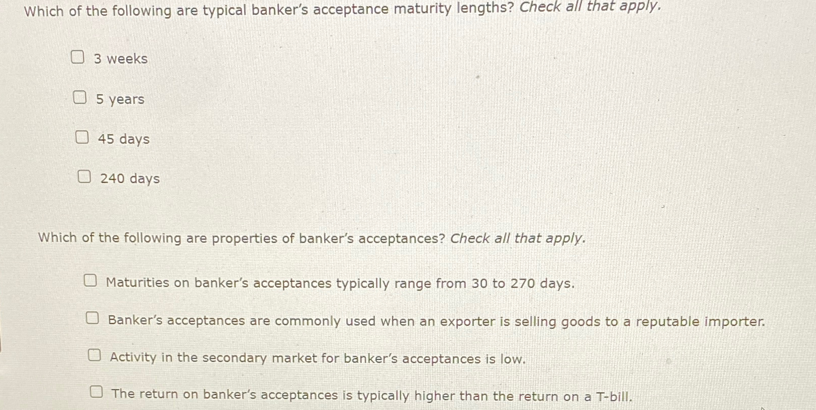 Solved Which Of The Following Are Typical Banker's | Chegg.com