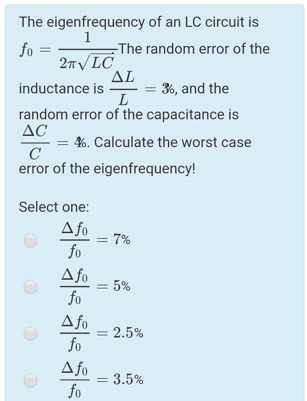 Solved The eigenfrequency of an LC circuit is 1 fo -The | Chegg.com
