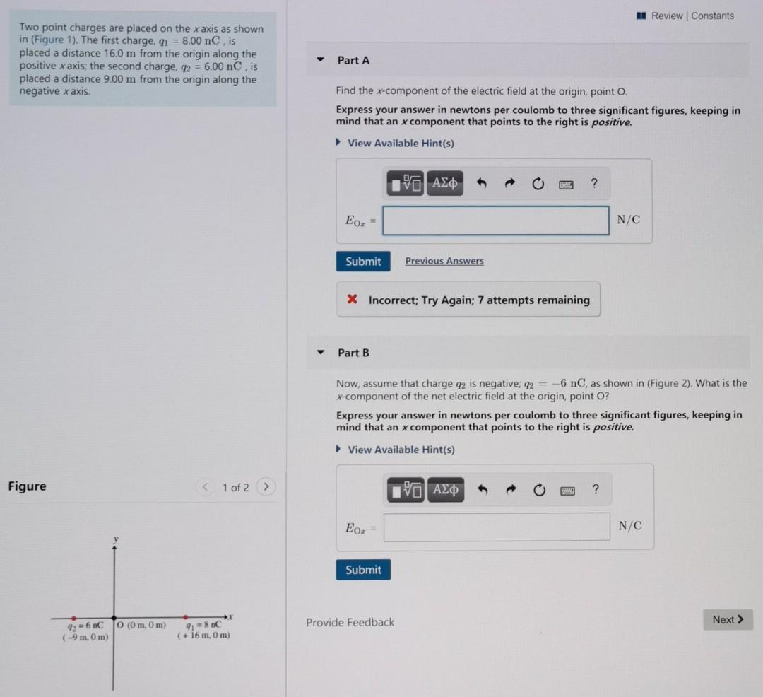 Solved Review Constants Two point charges are placed on the | Chegg.com