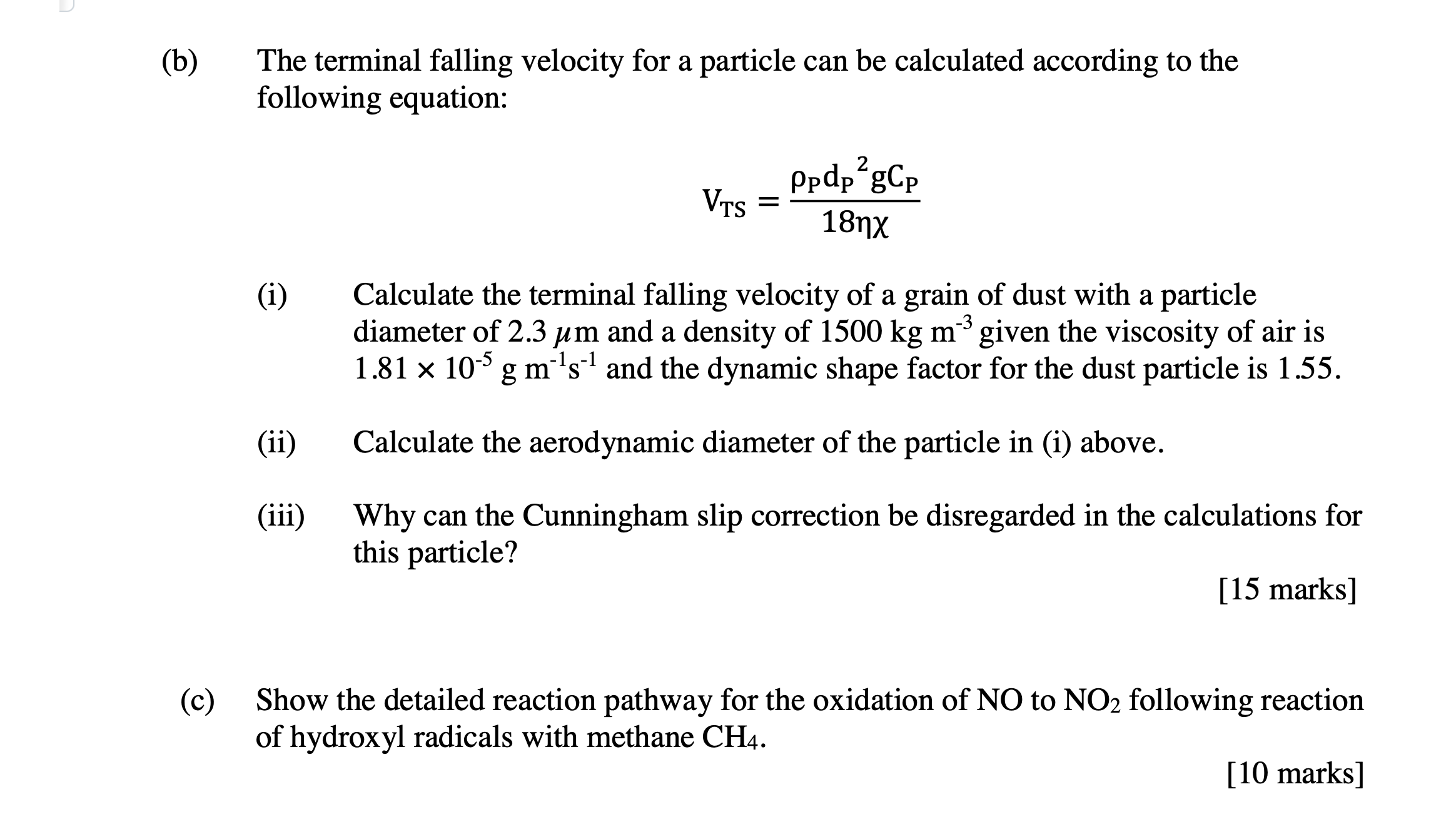 Solved (b) ﻿The terminal falling velocity for a particle can | Chegg.com