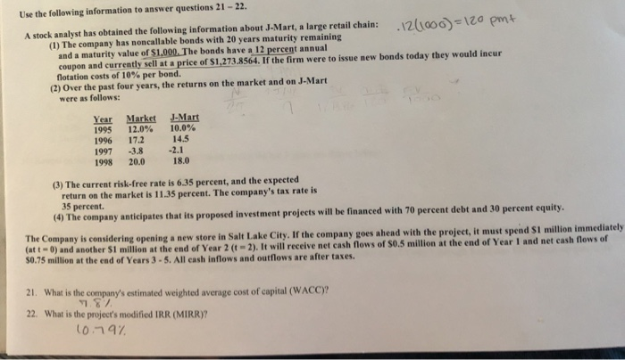 Solved Use the following information to answer questions 21 | Chegg.com