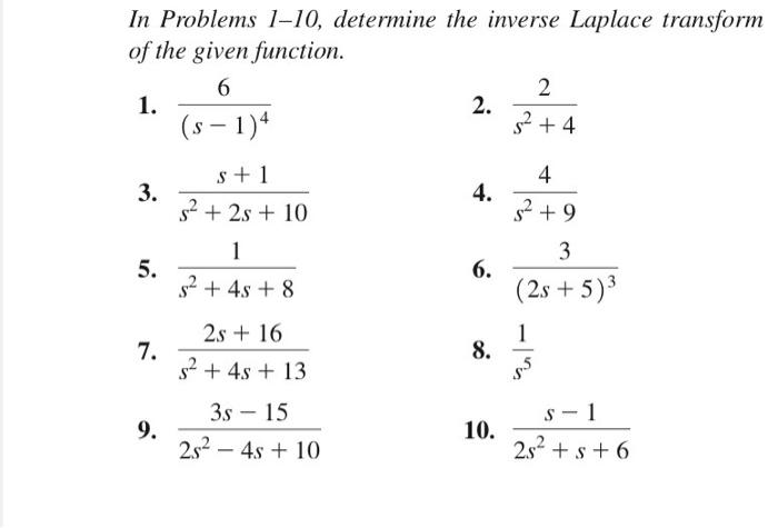 Solved In Problems 1-10, Determine The Inverse Laplace | Chegg.com