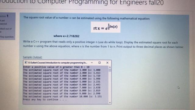 Solved omputer Programming for Engineers fall20 The square | Chegg.com