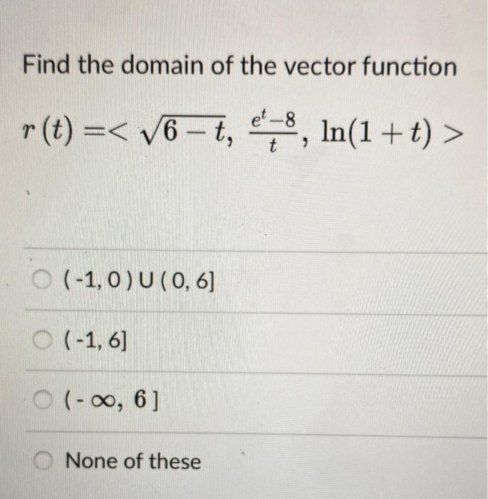 Solved Find the domain of the vector function | Chegg.com