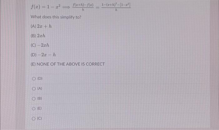 Solved F X 1−x2 Hf X H −f X H1− X H 2−[1−x2] What Does