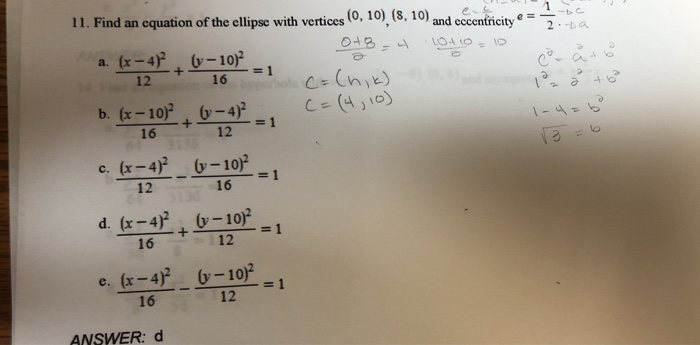 Solved 11. Find an equation of the ellipse with vertices (0, | Chegg.com
