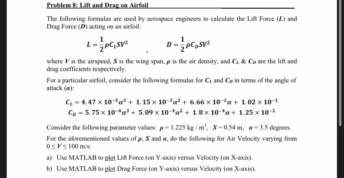 Solved Problem 8: Lift and Drag on Airfoil The following | Chegg.com