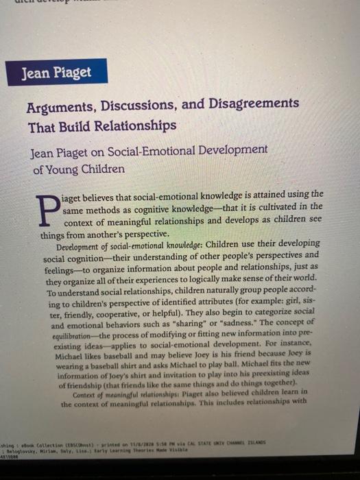 Jean Piaget Arguments Discussions and Disagreements Chegg