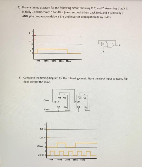 Solved A) Draw a timing diagram for the following circuit | Chegg.com