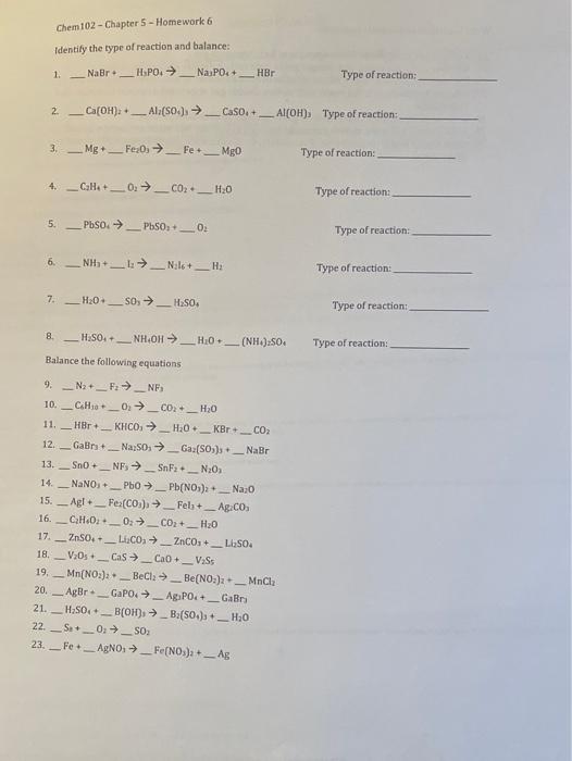 Solved Chem 102 - Chapter 5 - Homework 6 Identify the type | Chegg.com