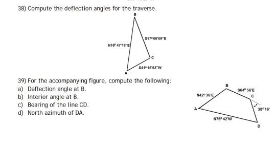 Solved 38) Compute the deflection angles for the traverse | Chegg.com