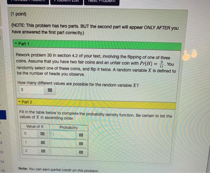 Solved (1 point) (NOTE: This problem has two parts. BUT the | Chegg.com