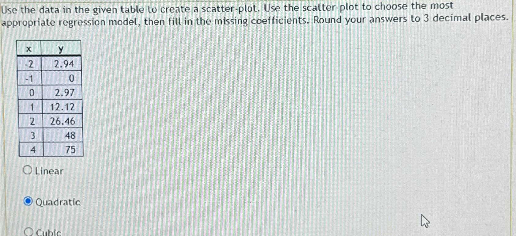Solved Use the data in the given table to create a | Chegg.com