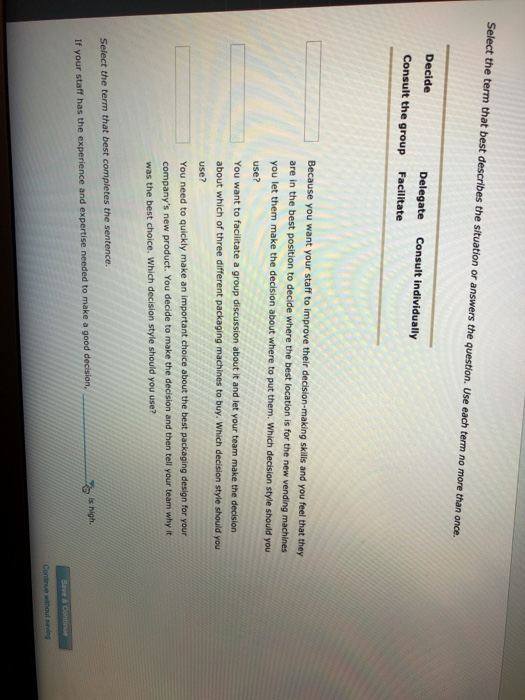 Solved Select the term that best describes the situation or | Chegg.com