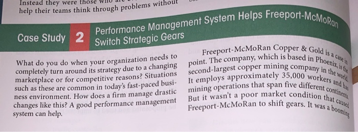 Solved Performance Management System Helps Freeport-McMoran | Chegg.com