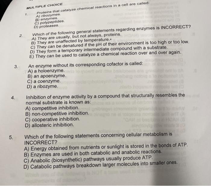 Solved MULTIPLE CHOICE Proteins that catalyze chemical