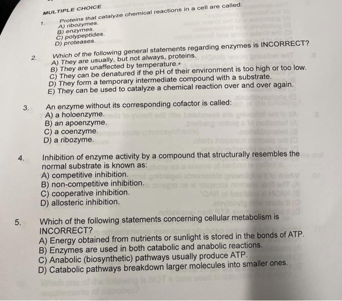 Solved MULTIPLE CHOICE Proteins That Catalyze Chemical | Chegg.com