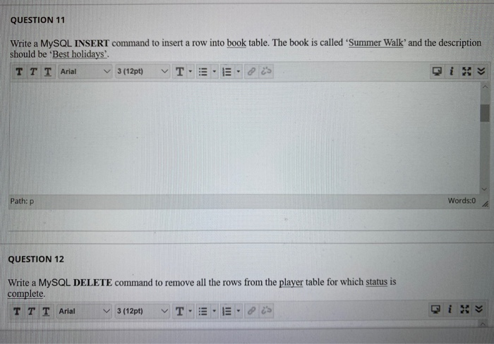 Solved QUESTION 11 Write a MySQL INSERT command to insert a | Chegg.com
