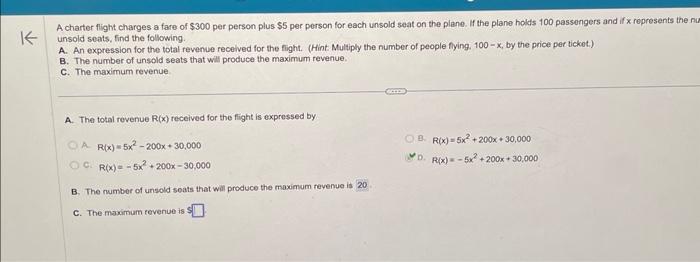 Solved A charter flight charges a fare of $300 per person | Chegg.com