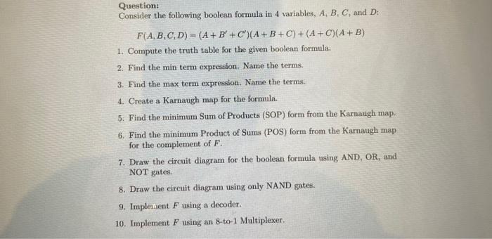 Solved Question: Consider the following boolean formula in 4 | Chegg.com