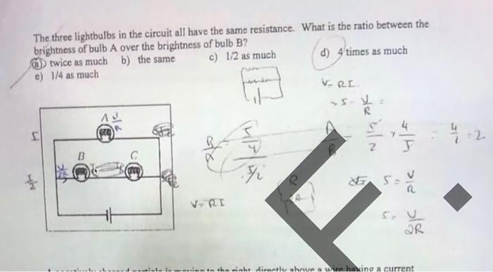 Solved The three lightbulbs in the circuit all have the same | Chegg.com