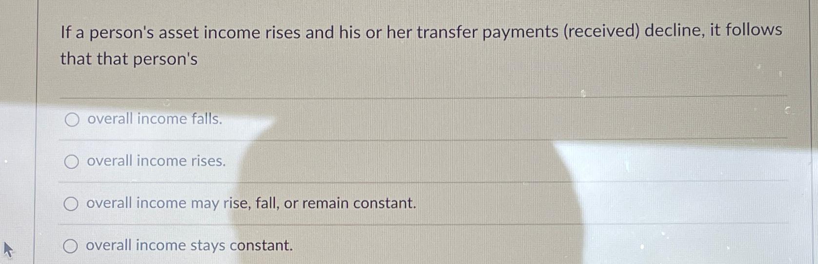 Solved If a person's asset income rises and his or her | Chegg.com