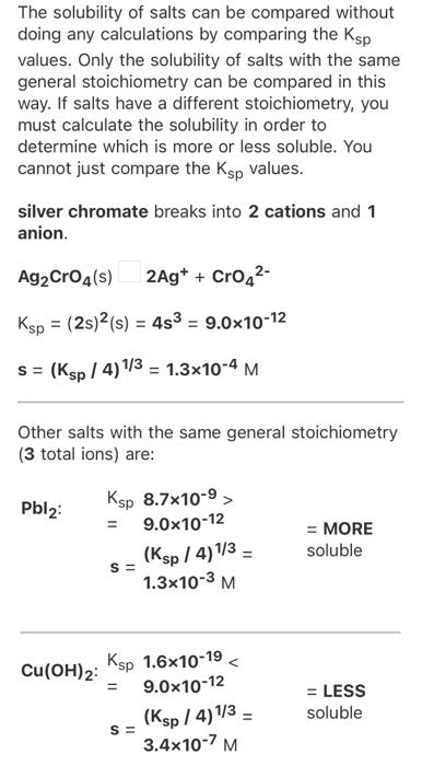 Solved The solubility of salts can be compared without doing | Chegg.com