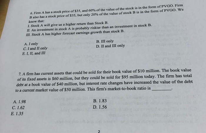 Solved 6 Firm A Has A Stock Price Of 35 And 60 Of The