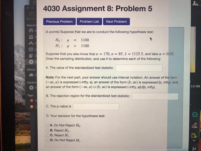 Solved 4030 Assignment 8: Problem 5 Favorite A COKO Previous | Chegg.com