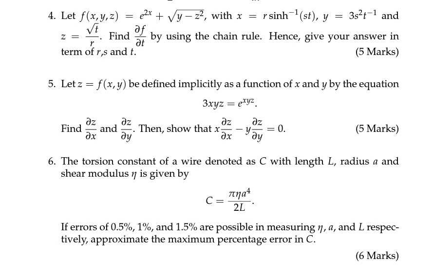 Solved Let F X Y Z E2x Y Z22 ﻿with X Rsinh 1 St Y 3s2t 1