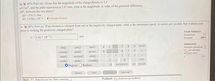 Solved (2\%) Problem 47: Two very large parallel plates are | Chegg.com