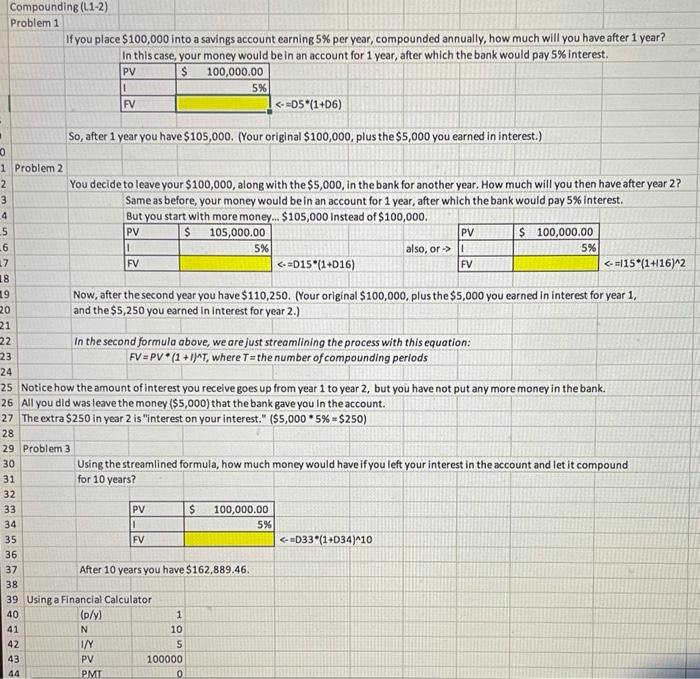 Solved Compounding (1.1-2) Problem 1 If you place $100,000 | Chegg.com