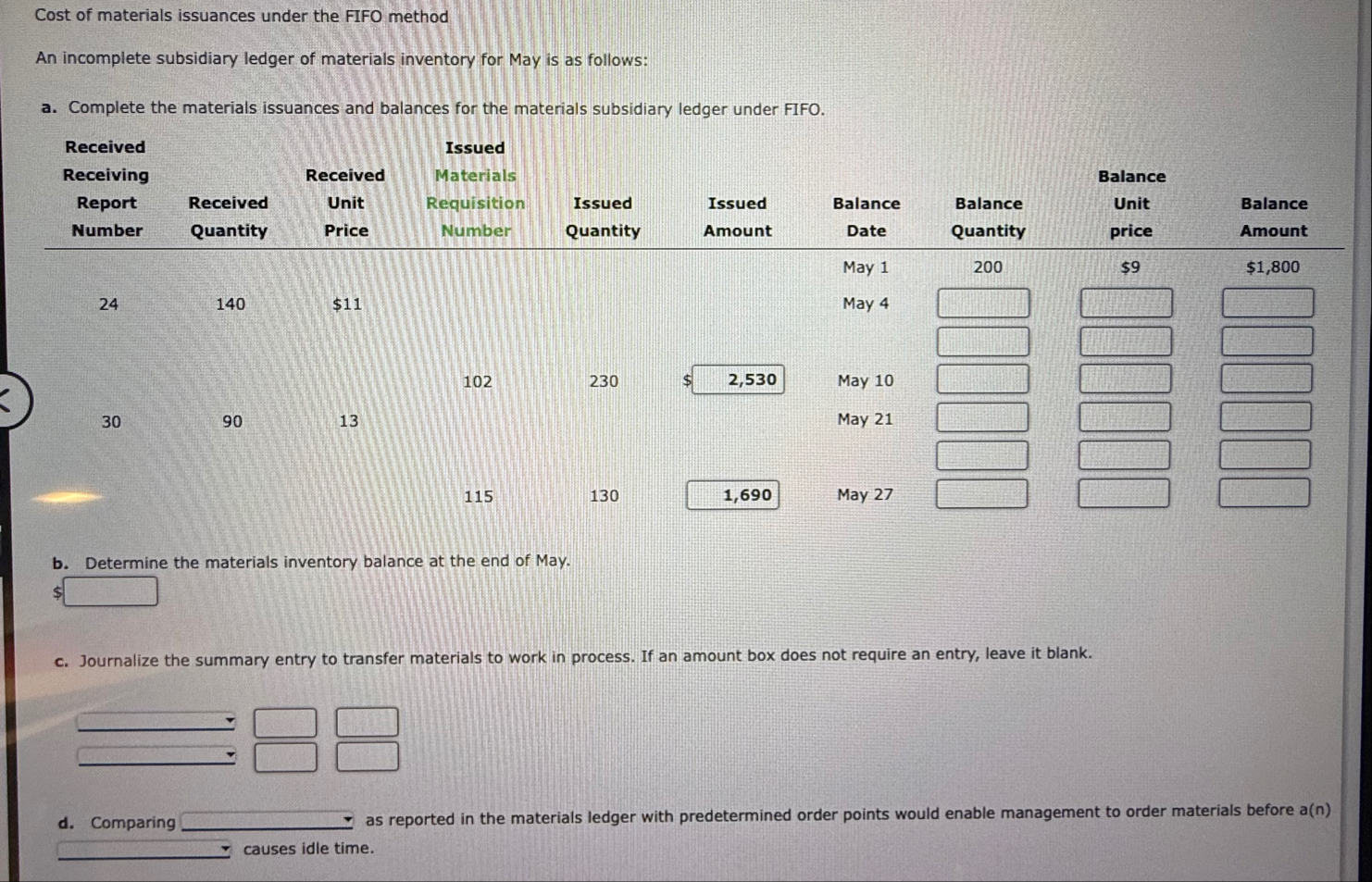 Solved Cost of materials issuances under the FIFO methodAn | Chegg.com