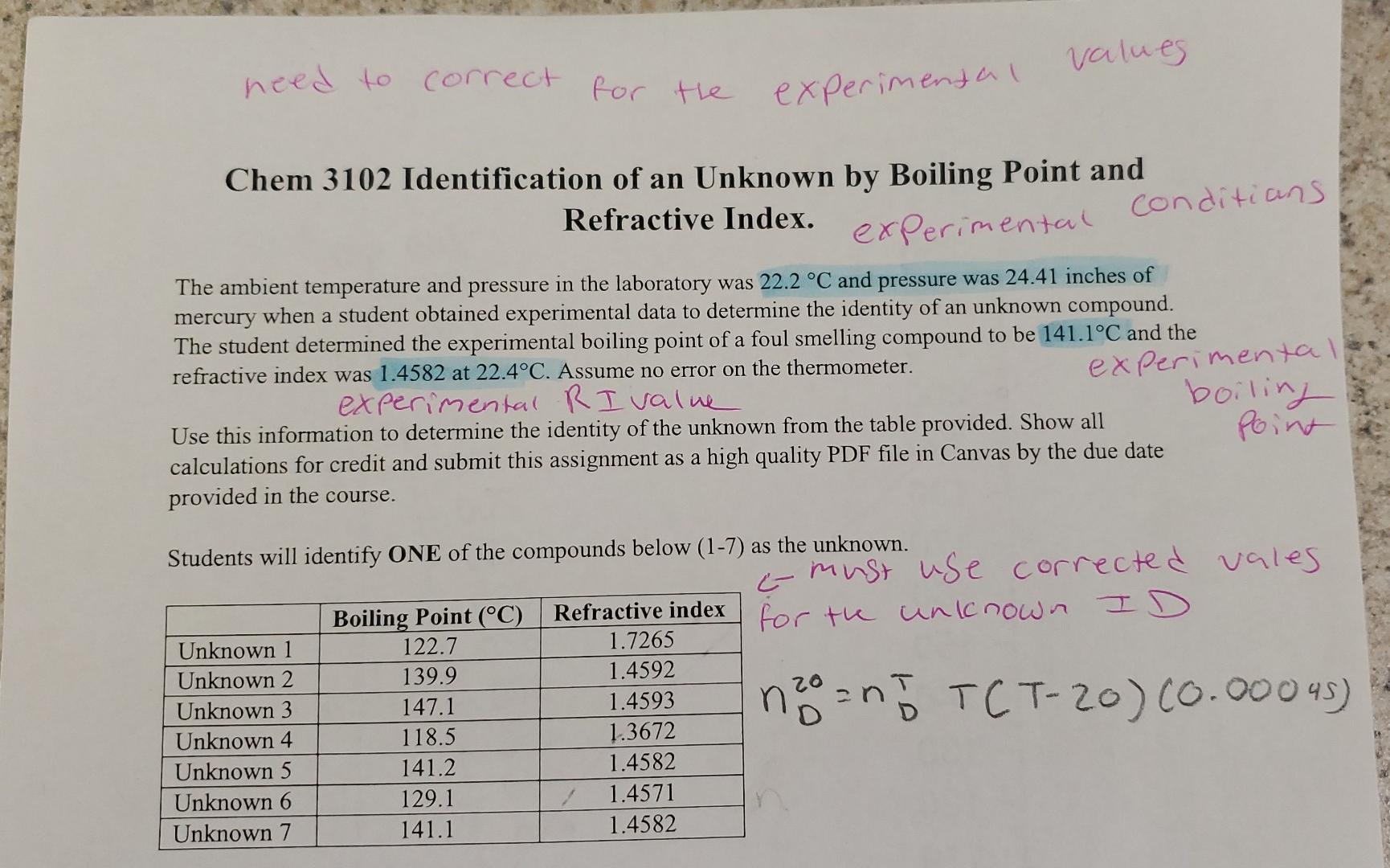 Solved Chem 3102 Identification Of An Unknown By Boiling