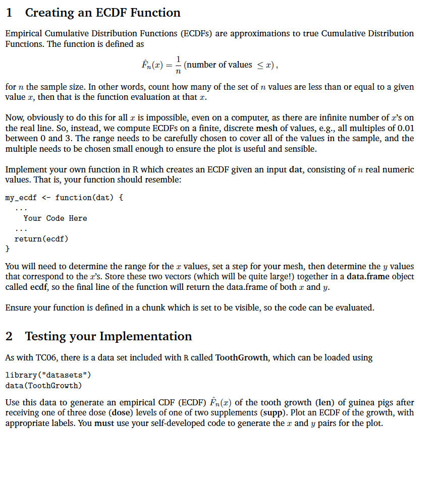 Solved 1 Creating an ECDF FunctionEmpirical Cumulative | Chegg.com