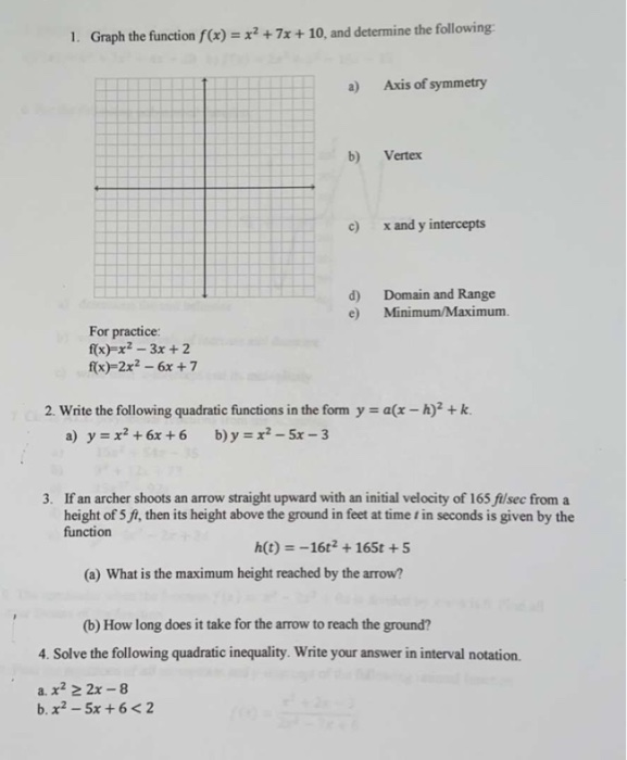 1 Graph The Function F X X 7x 10 And Chegg Com